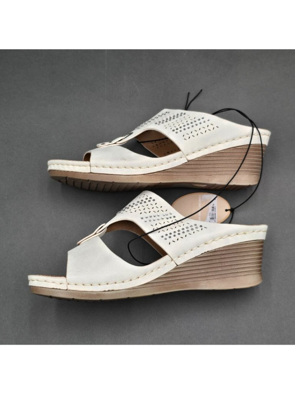 G.C. Shoes Marbella Wedge Sandals Size 7.5 White Rhinestone Studded Slides - Picture 3 of 9